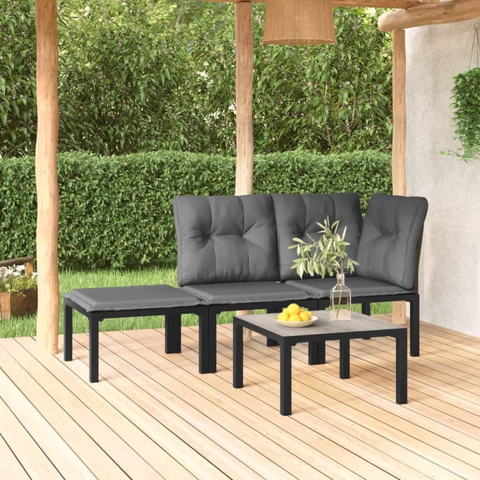 vidaXL - 4-delige - Loungeset - poly - rattan - zwart - en - grijs