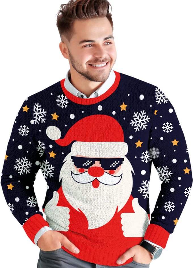 Fiestas Guirca - Heren kersttrui coole kerstman - maat M - blauw