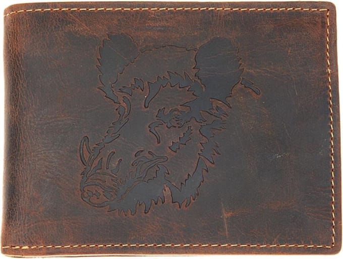 GREENBURRY portemonnee Vintage Animal Collection Wallet Brown Wild Boar donkerbruin