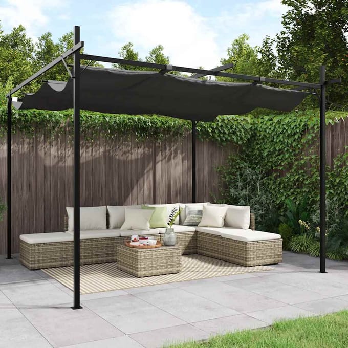 vidaXL - Pergola - met - uitschuifbaar - dak - 295x292x230 - antracietkleurig
