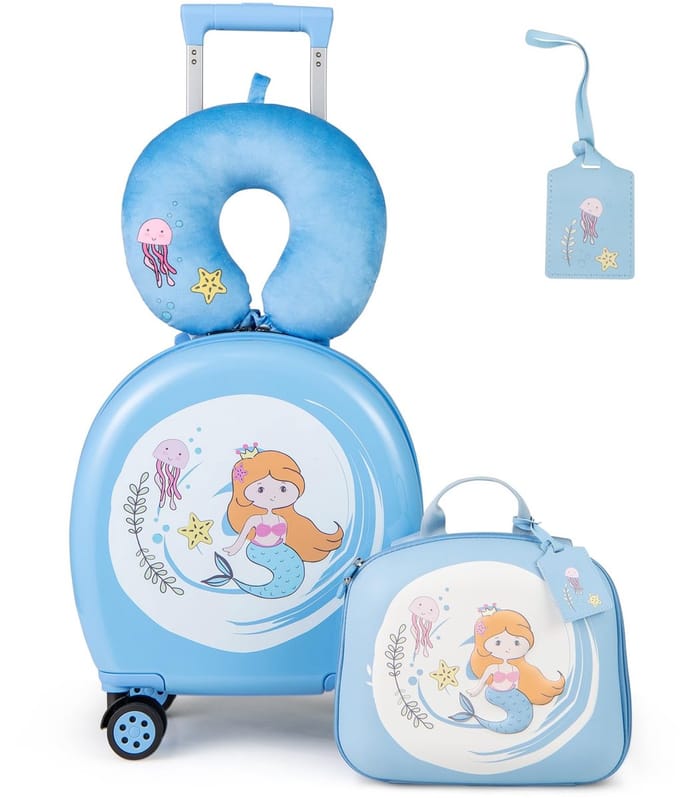 COSTWAY kinderkoffer, blauw, 10"+14", Schattig
