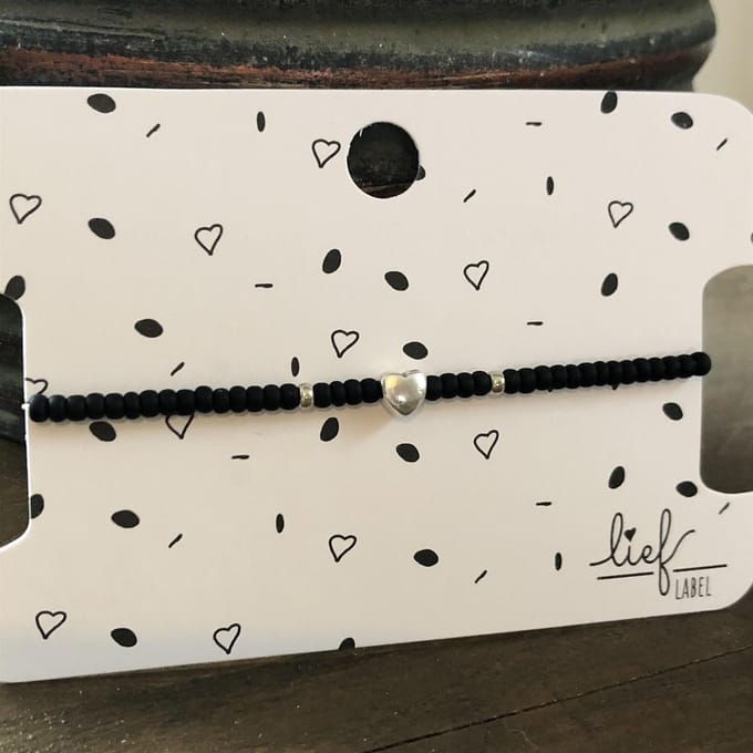 Armbandje Beads Black Heart zilver