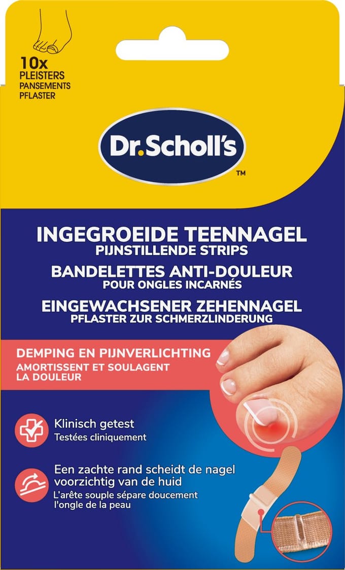Dr. Scholl's Ingegroeide Teennagel Pleisters - 10 stuks - Verlicht Druk - 12 uur Pijnstillende Strips