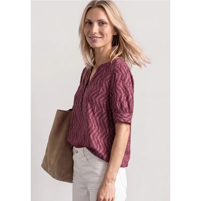 Blouse met korte mouwen, gespleten hals en elastische zoom