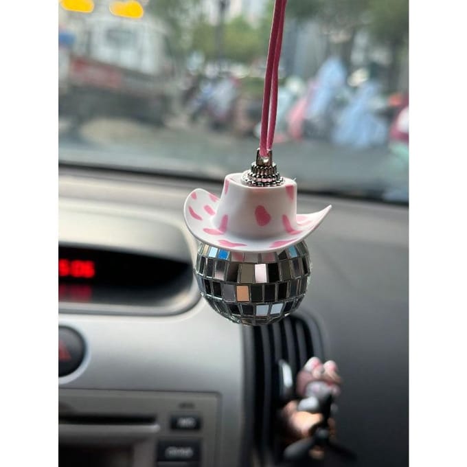 1pc Décoration Suspendue Créative Boule Disco Rétroviseur de Voiture gray