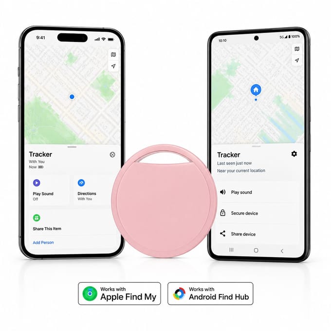 GPS Tracker - Werkt met Apple Find My & Android Find My Device - Locatie Tracker - Waterbestendig - Vervangbare batterij - Roze