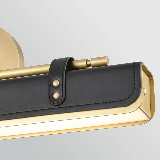 Quintiesse LED wandlamp VALISE, zwart/oud messing, 50 cm kunstleer