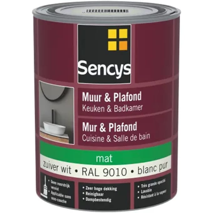 Sencys Keuken & Badkamer Muurverf - Mat - Witt Ral 9010 - 1l