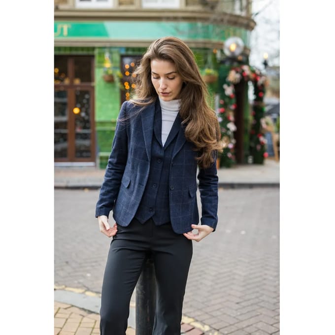 Marineblauwe, getailleerde tweed formele blazer voor dames