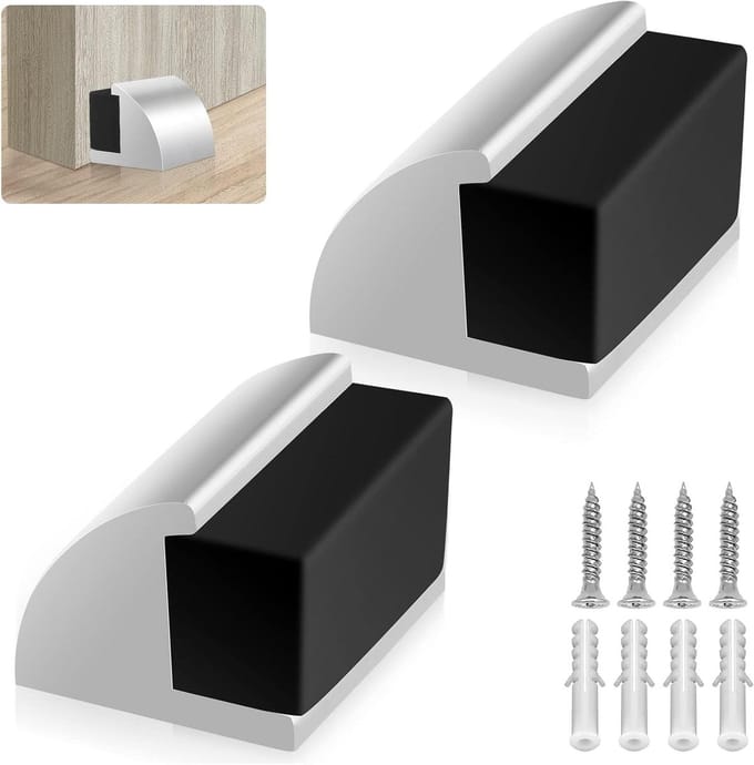 JGS Premium - Vloerdeurstopper voor zware deur - Moderne chromen deurstop - Geluidsdemping - Wandbeschermer - Rubberen buffer - 2 stuks