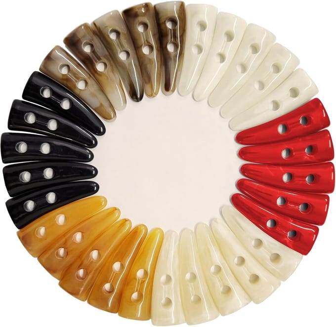 Dailygoods- Toggle Knoppen 30 Stuks - 6 Kleuren - Stevig - Lichtgewicht - Acryl - Multifunctioneel Gebruik - Knopen