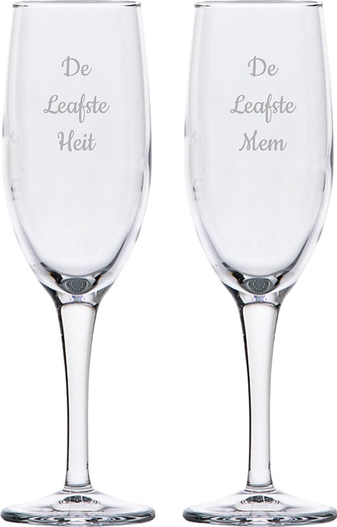 Gegraveerde Champagneglas 16,5cl De Leafste Mem-De Leafste Heit