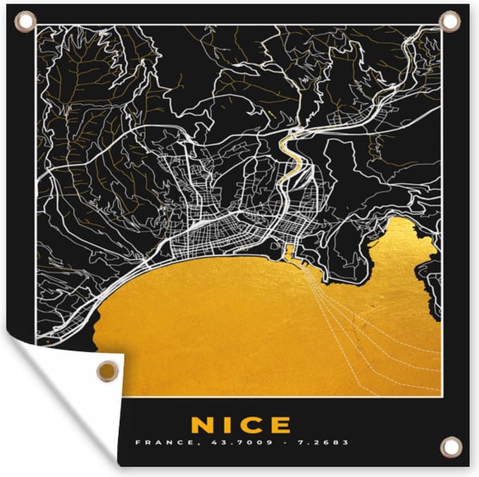 Tuindoek Frankrijk – Nice - Plattegrond – Stadskaart - Kaart - 100x100 cm