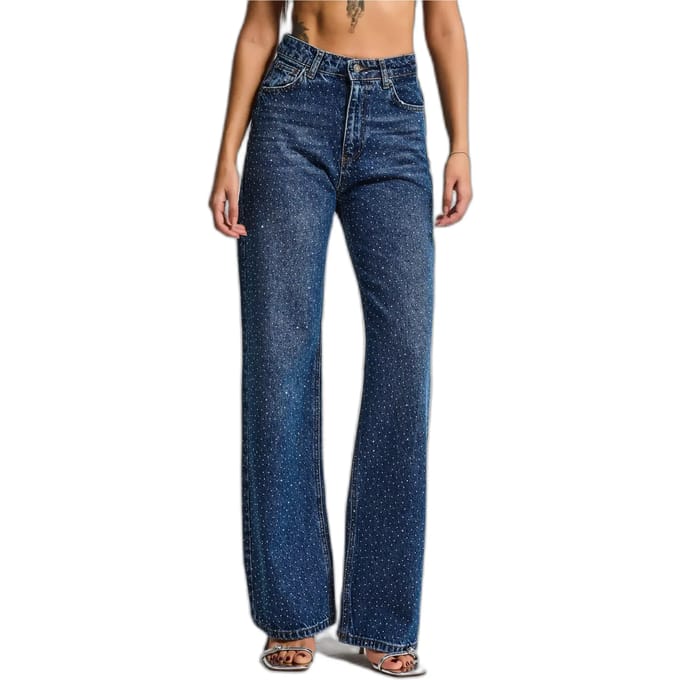 It's Basic - RHINESTONE STRAIGHT HIGH RISE JEANS - COBALT
