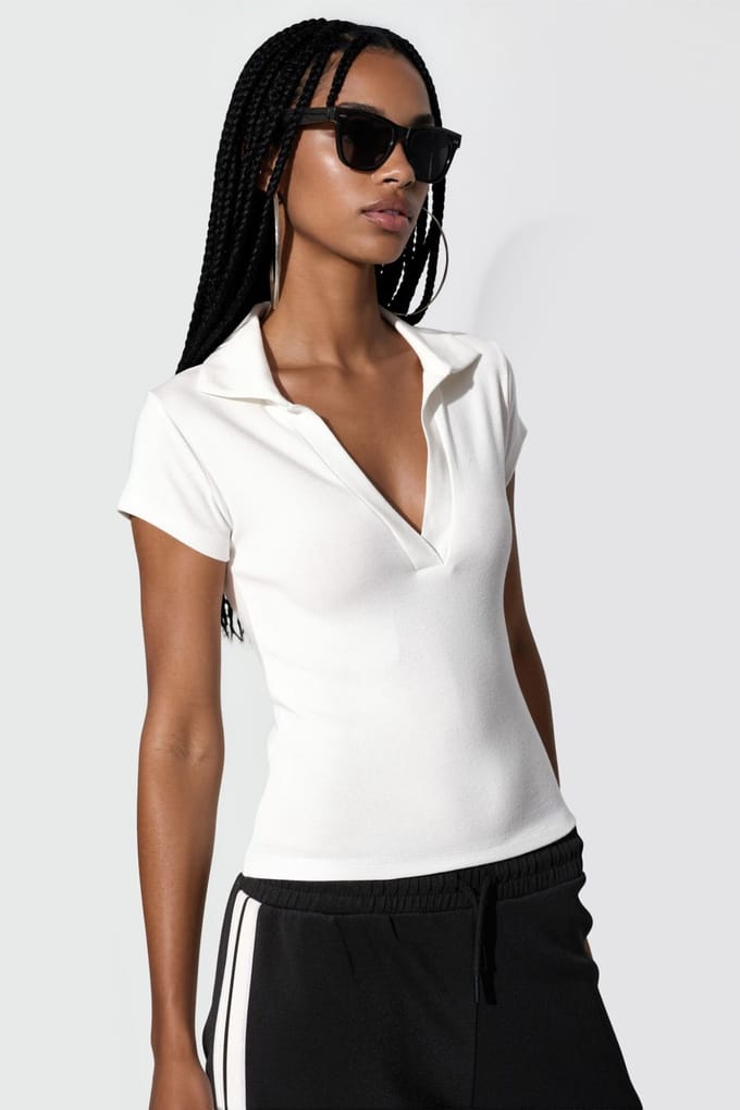 Geribbelde Slim-Fit Polo Blouse