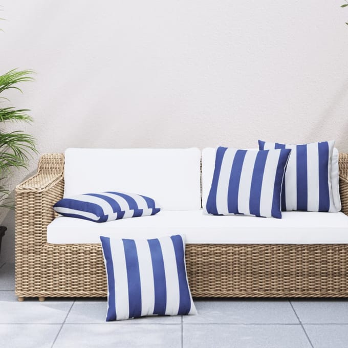 vidaXL - Sierkussens - 4 - st - gestreept - 60x60 - cm - stof - blauw - en - wit