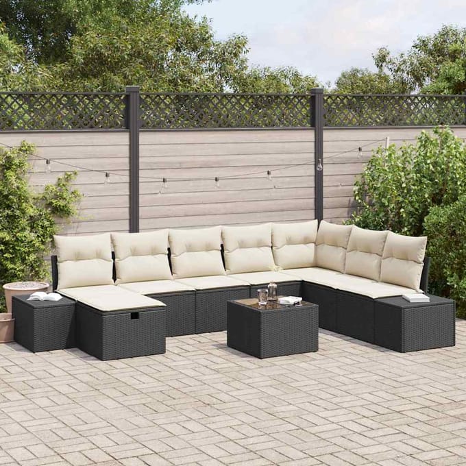 vidaXL - Tuinbank - Set - 9 - st - Zwart - poly - rattan