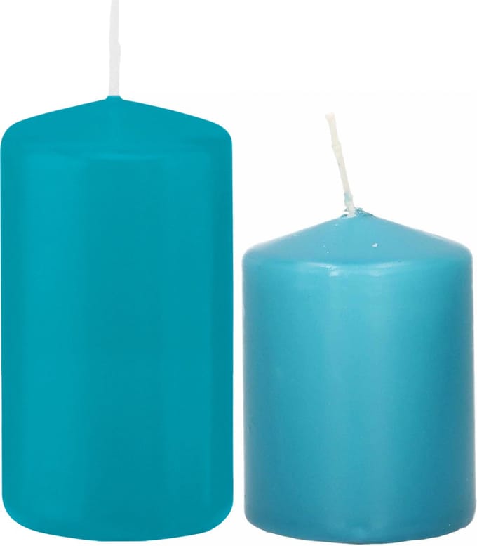 Trend Candles - Stompkaarsen set 4x stuks turquoise blauw 8 en 12 cm