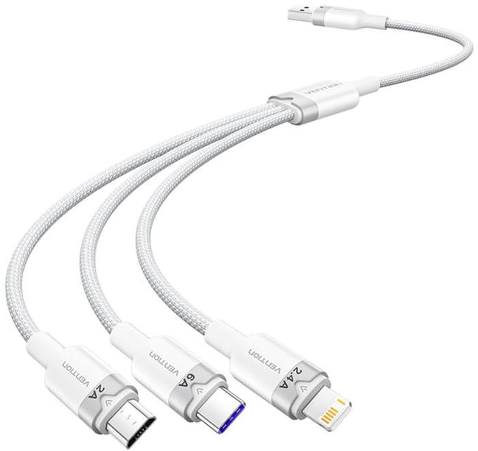 Vention USB 2.0 A naar 3-in-1 6A-kabel CTRWG 1.5M (wit)