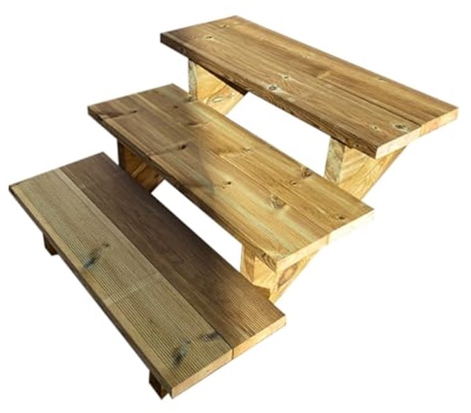 Buitentrap H54cm - 3 treden van hout zonder optrede