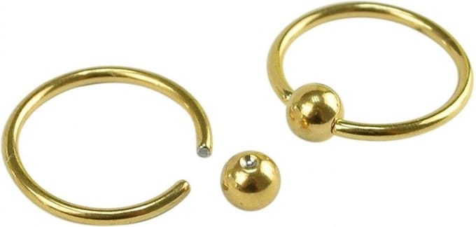 Fako Bijoux® - Ball Closure Piercing - Ring - 10mm - Goudkleurig - 2 Stuks