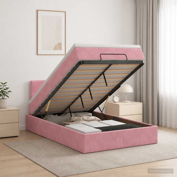 vidaXL - Ottomaanse - Bed - met - Matras - en - LED - Roze - 120 - x - 200 - cm - fluweel