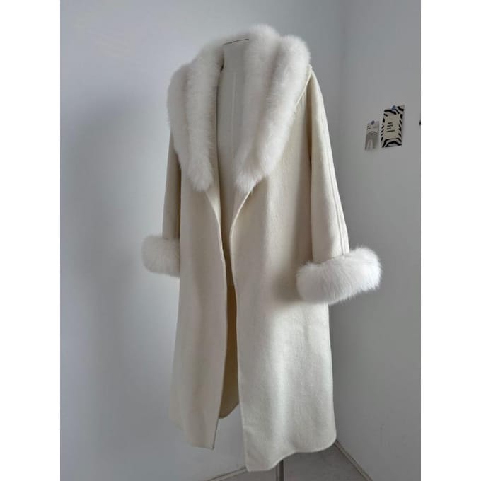 Winter Dubbelzijdige Wollen Jas Dames Wol Middellang Vetersluiting Afneembare Vos Taillejas L gray