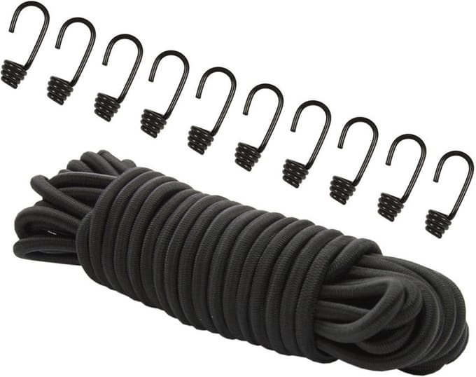 Elastisch Expandertouw 8 mm - 20 meter Zwart met Spiraalhaken