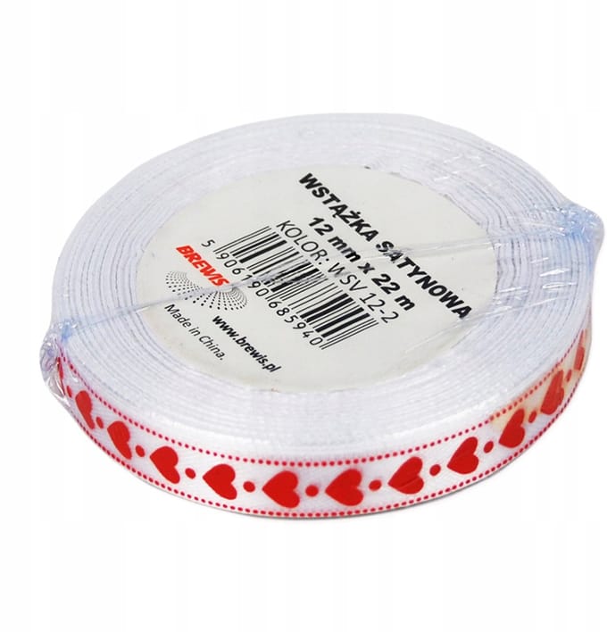 Satijnen Lint Hartjes Wit 12mm x 22m - Decoratie en Handwerk