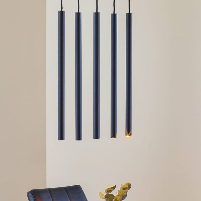 SOLLUX LIGHTING Hanglamp Thin, zwart, 5-lamps, lineair