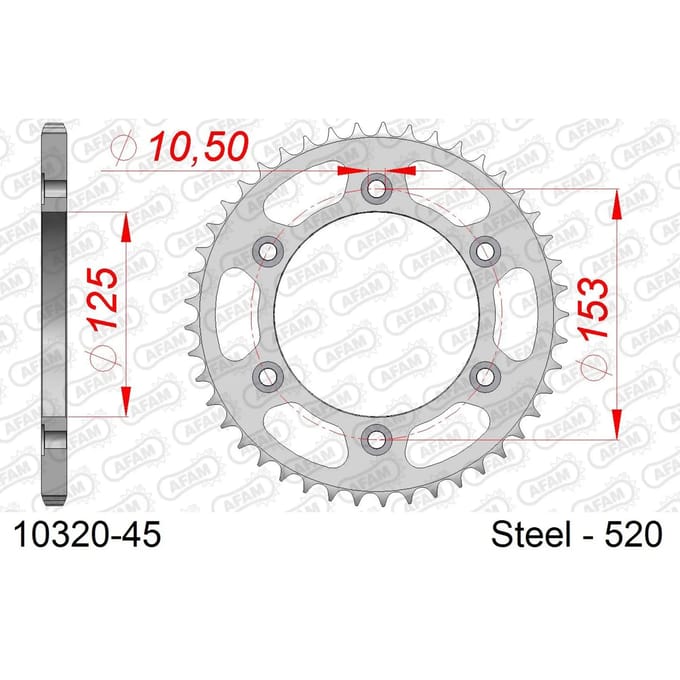Stalen tandwiel Afam 520 45 dents