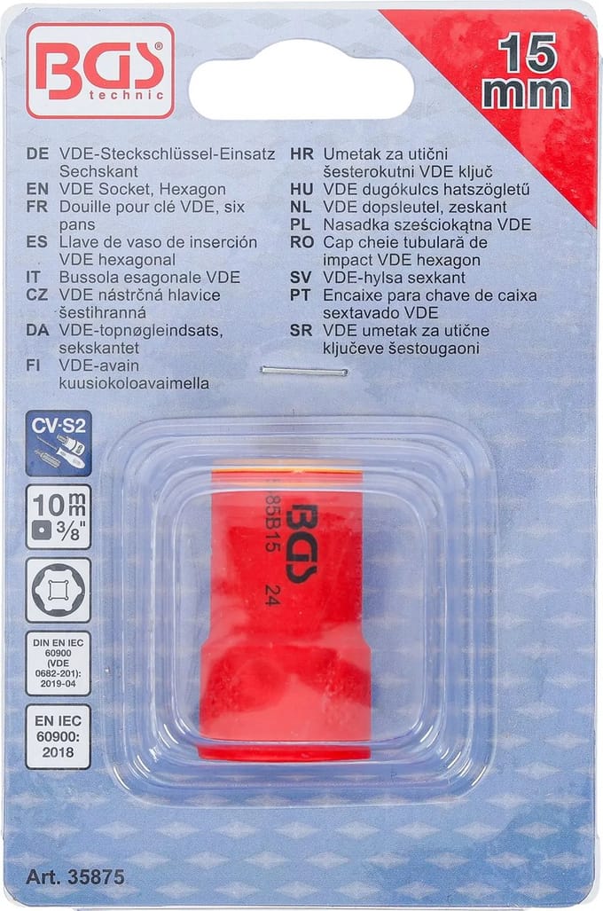 BGS VDE dopsleutel, zeskant - 3/8 - 15 mm