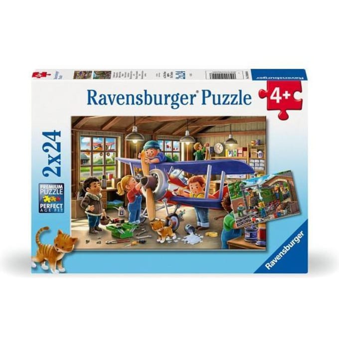 Ravensburger - Airplane & Train Repair - 2x24-delige Legpuzzel - Kinderen vanaf 4 jaar