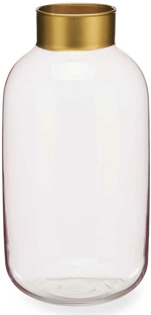Giftdecor Bloemenvaas - glas - roze transparant/goud - 14 x 30 cm - vaas