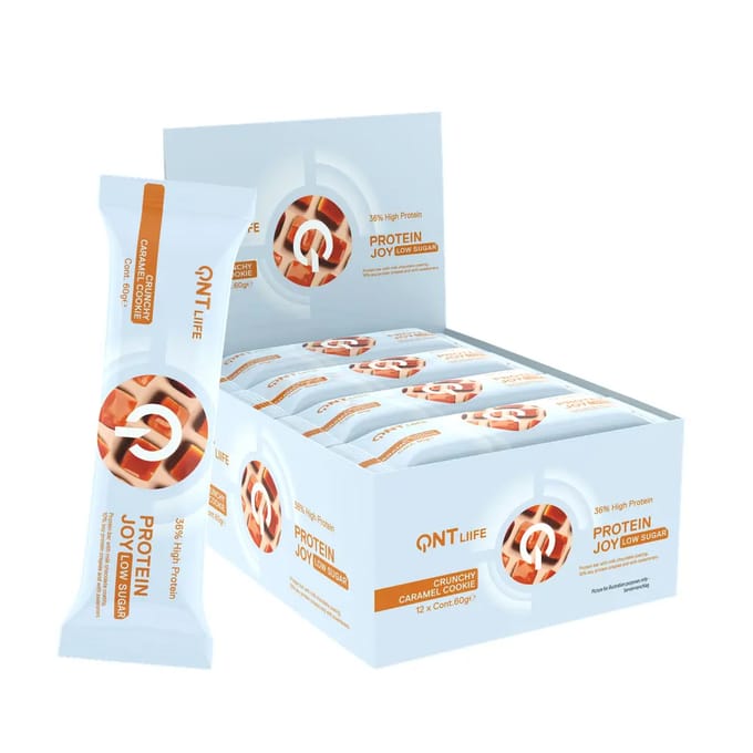 Eiwit voedingssupplement met karamel smaak QNT Protein Joy 36% Low Sugar Crunchy Caramel Cookie Dough