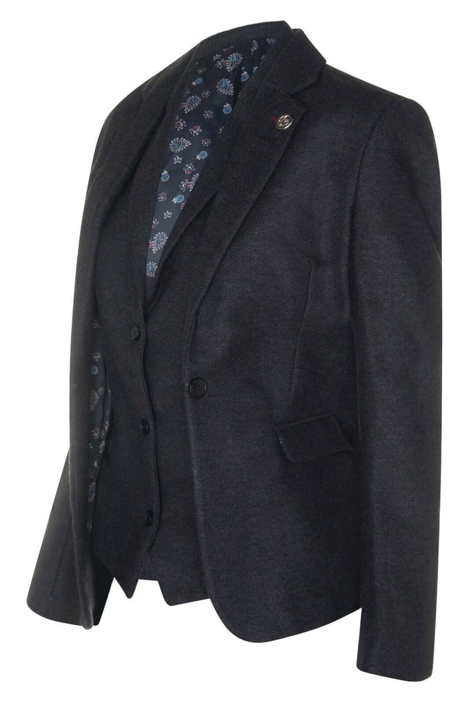 Womens Tweed visgraat zwarte wol jaren 1920 blazer
