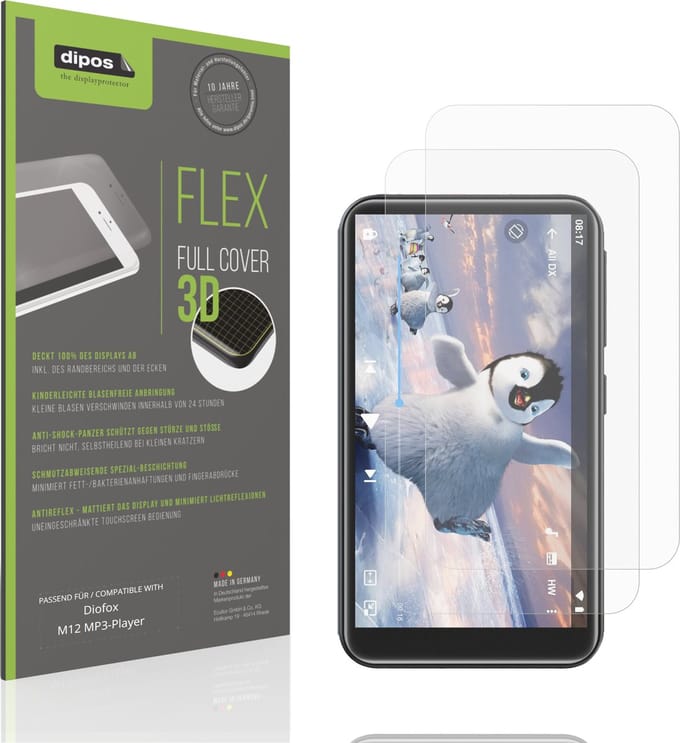 dipos FLEX – 2x Matte Screenprotector geschikt voor Diofox M12 MP3-Player | Volledige Schermbescherming | Case-Friendly