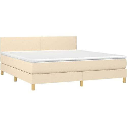 vidaXL - Boxspring - met - matras - en - LED - stof - crèmekleurig - 160x200 - cm