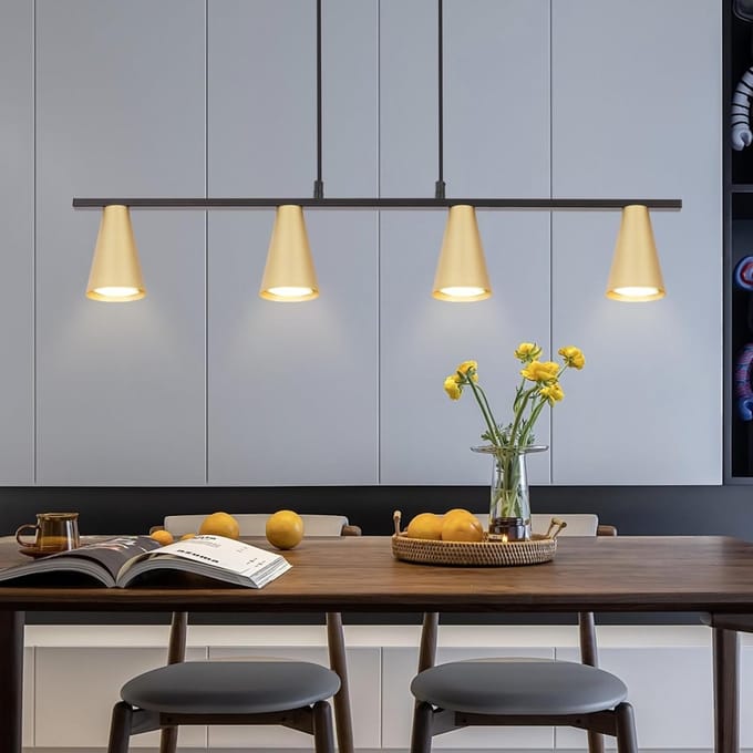 Glitzerlife Lineair Pendellamp - 70 cm - Goud Wit - GU10 Fitting - Metaal - Voor Eettafel - Exclusief Lichtbron