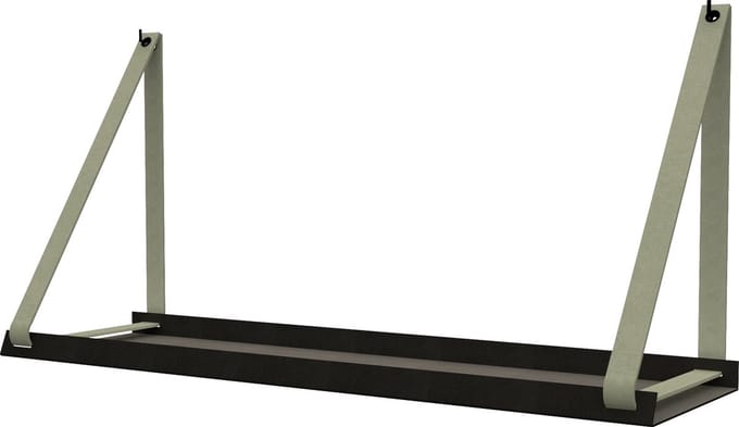 Handles and more -  Stalen wandplank zwart 70cm + leren plankdragers Suede Jade