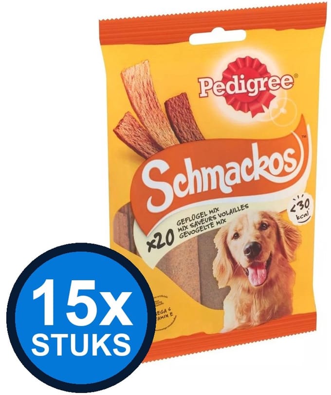 15x Pedigree - Schmackos Gevogelte - Hondenvoer Snacks - 144 g