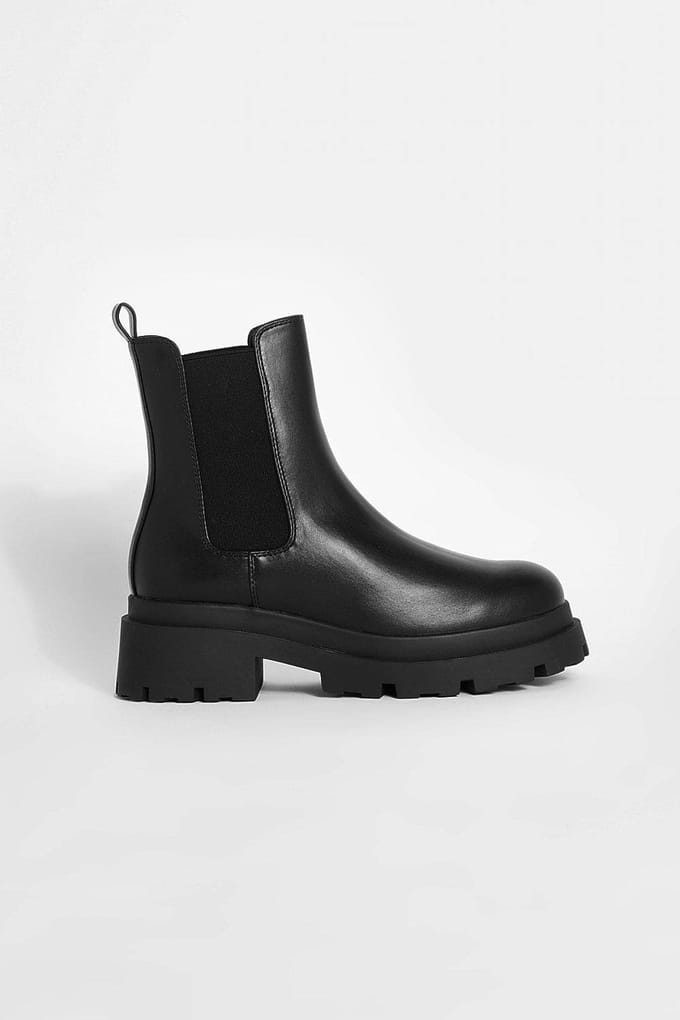boohoo Dames Chunky Chelsea laarzen met dubbele zool | Black | Maat: 8