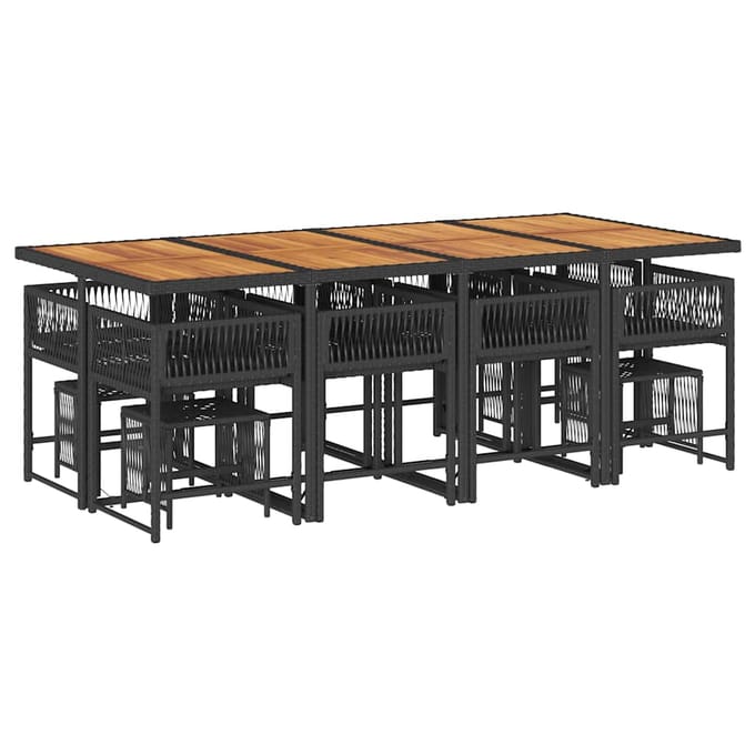 vidaXL - 13-delige - Tuinset - met - kussens - poly - rattan - zwart