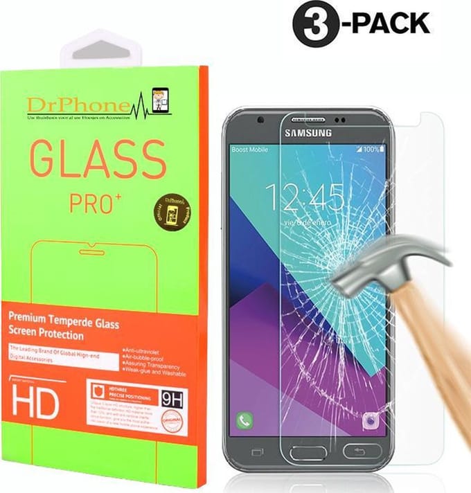 DrPhone 3 x J7 2017 Glas - Glazen Screen protector - Tempered Glass 2.5D 9H (0.26mm)