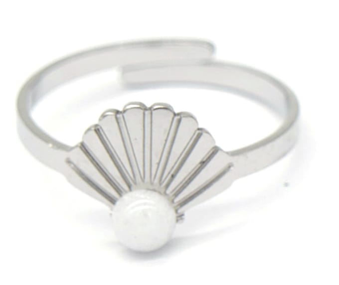 Ring met Schelp - RVS - One Size - Zilverkleurig