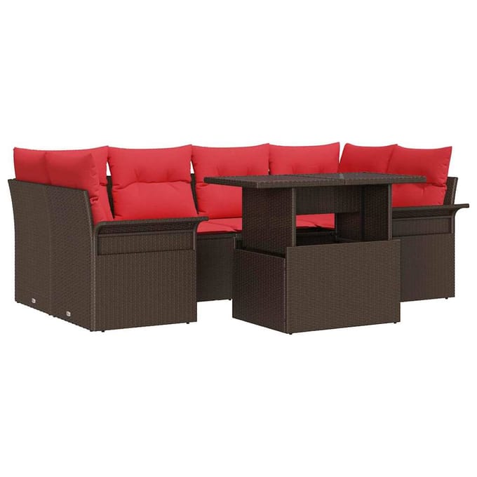 vidaXL - Tuinbank - Set - 7 - st - Bruin - poly - rattan
