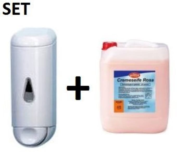 Marplast Zeepdispenser Set - Witte Mini Dispenser (0,17L) + 5 Liter Crèmezeep Rosé