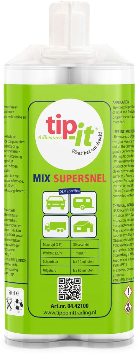 Tip-it - Mix Supersnel - 2 componenten lijm - Snel bewerkbaar - Zwart - 50 ml