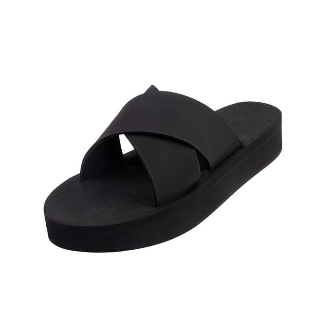 Indosol Zwarte Slide Slippers   Platform Kruis Slide Platform Cross Slide - Black (W4-5) black