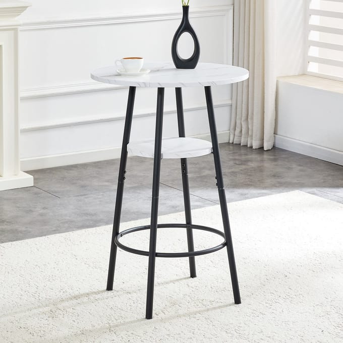 HAUSS SPOLE Bartafel - Met Dubbele Opbergruimte - Voor Keuken Eethoek En Café - MDF En Metaal - 60x60x89 Cm - Wit